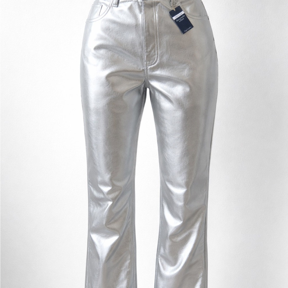 Abercrombie & Fitch Metallic Silver Faux Leather Pants - Ultra High Rise